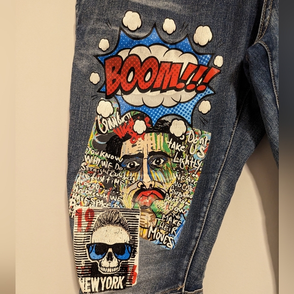 Premiere Denim Skinny Arc Supreme Flex Jeans comic print medium wash siz… - Picture 3 of 9